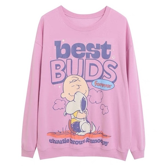 Peanuts Tops - Peanut Hybrid Apparel Charlie Brown & Snoopy Pink Sweater Pullover Best …